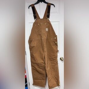 Carhartt Brown Work quilt lined Overalls men's 46x28